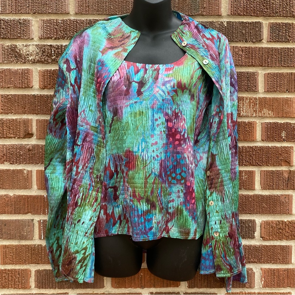 Joni B Women's Multicolor Polyester Long Sleeve Button Down Casual Top Fairy L